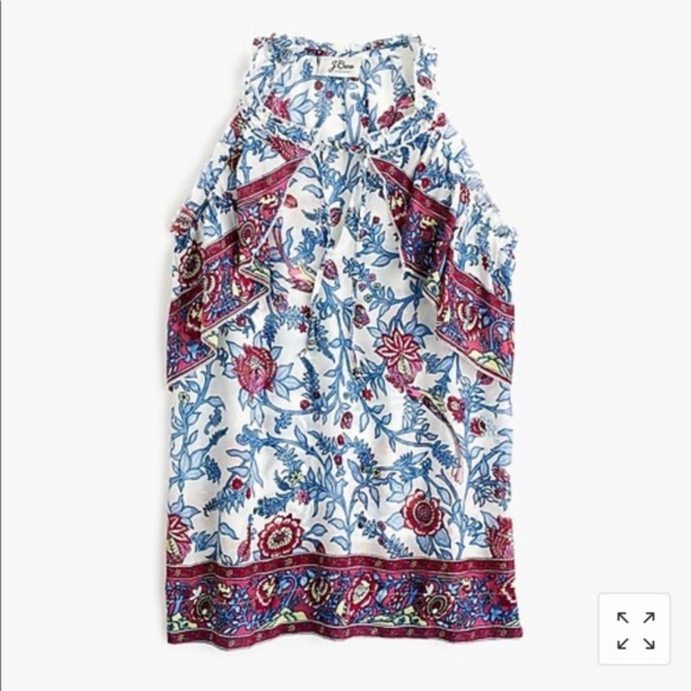 J.Crew Point Sur Sleeveless Ruffle Block Print Top